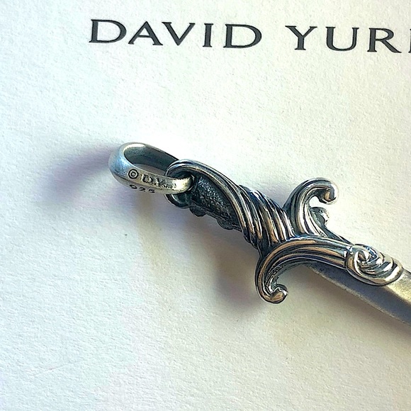 DAVID YURMAN Sterling Silver Men's Waves~Dagger Amulet Necklace Pendant - Picture 3 of 5